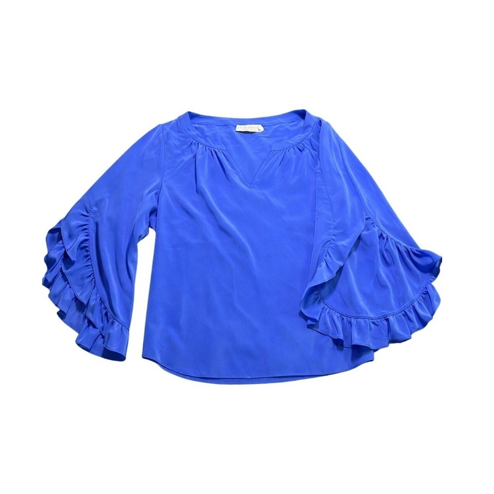 Alice & Trixie Cobalt Blue 100% Silk Ruffle Bell Sleeve Blouse Top Small